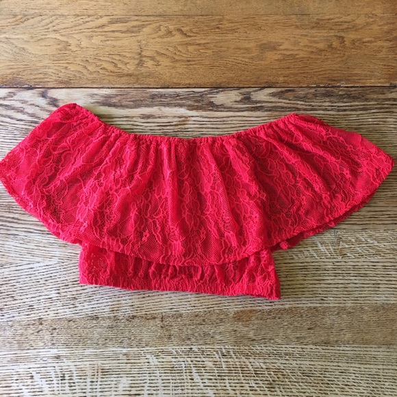 Red Lace Crop Top - Picture 1 of 3